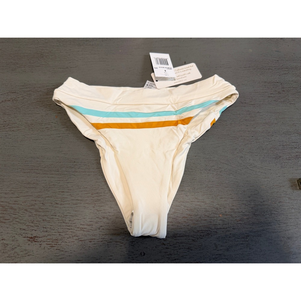 L*Space Wilson Bitsy Bikini Bottom Cream Striped High Cut Swim Small CBWLB19